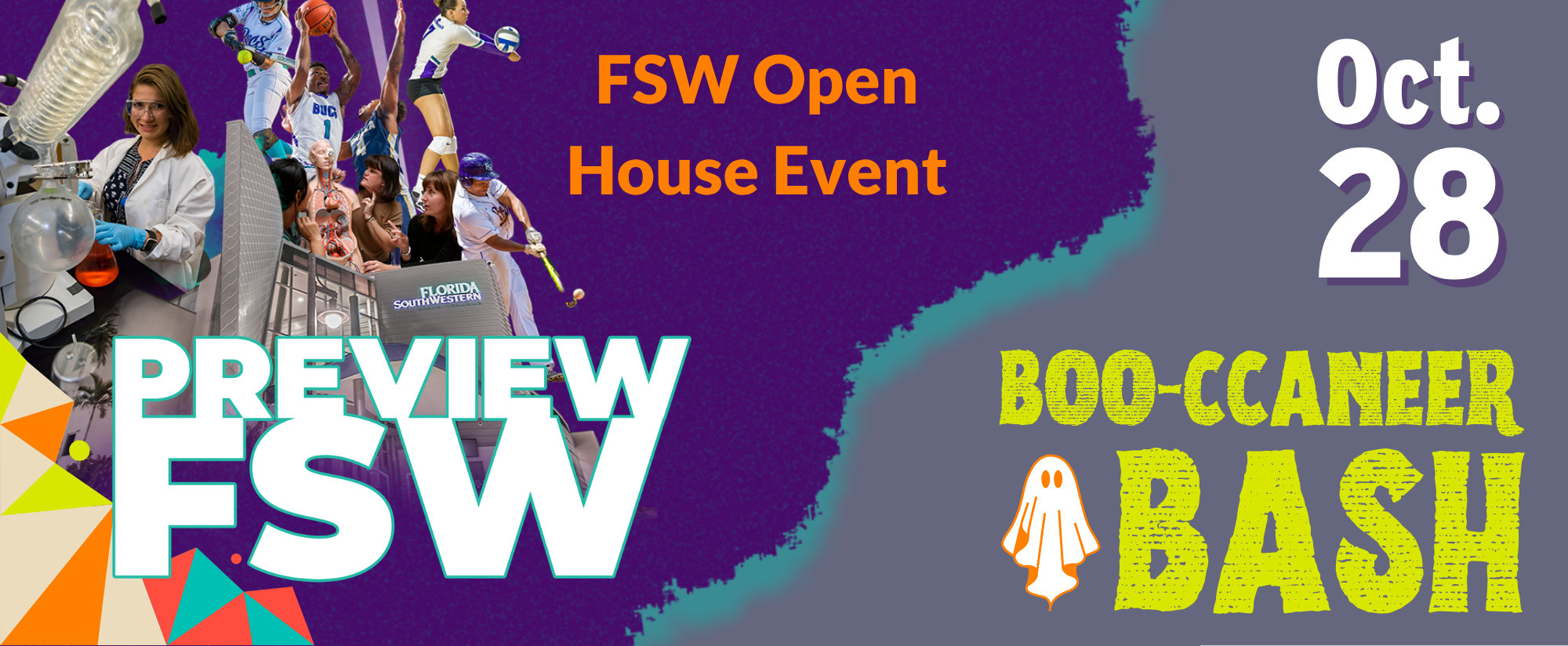 ����Vlog��ý Open House Event banner promoting PreView ����Vlog��ý and Boo-ccaneer Bash on October 28, featuring ����Vlog��ý students, athletics, academics, and campus imagery.