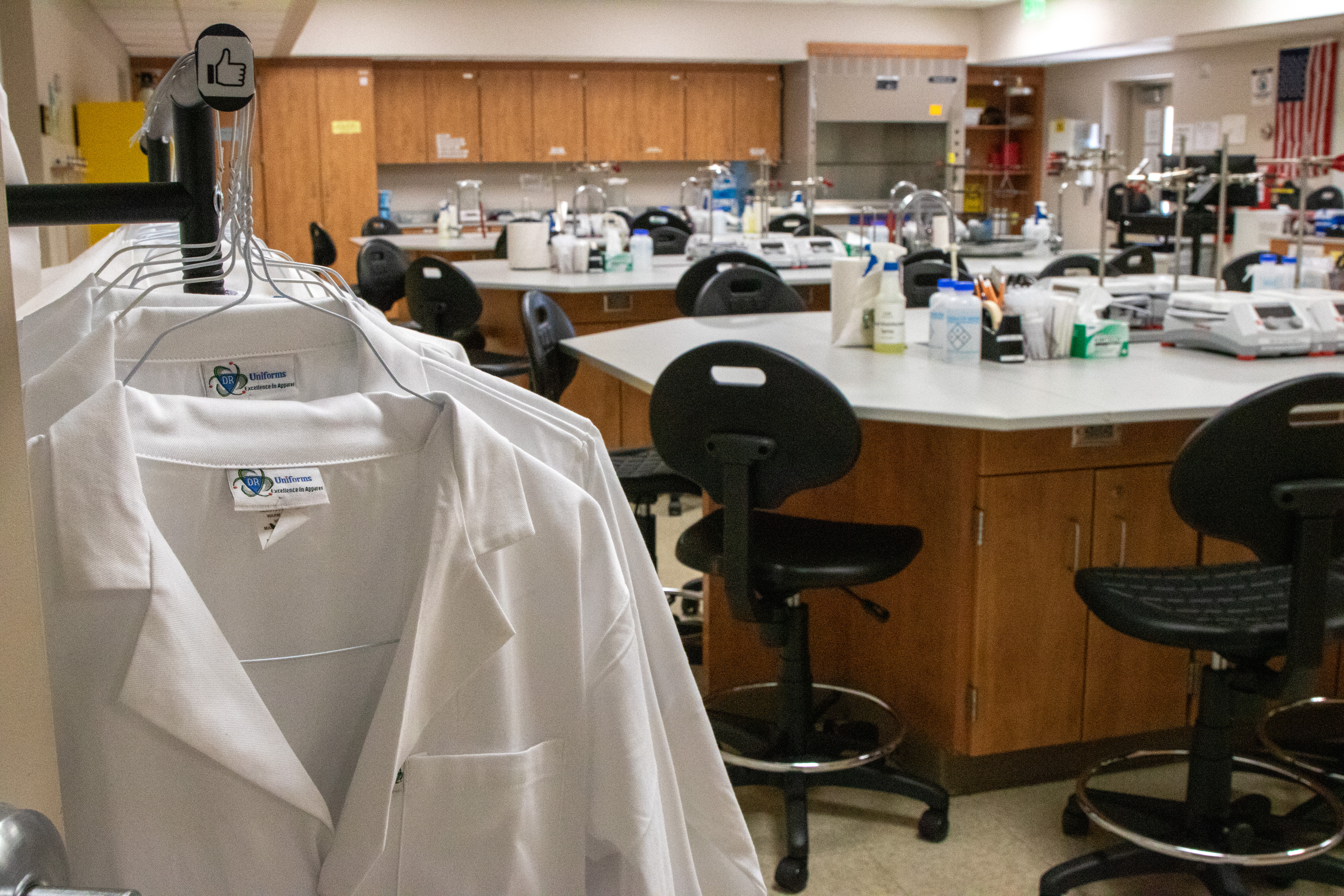 Lab Coat Rack at FSW Lee Campus Chemistry lab