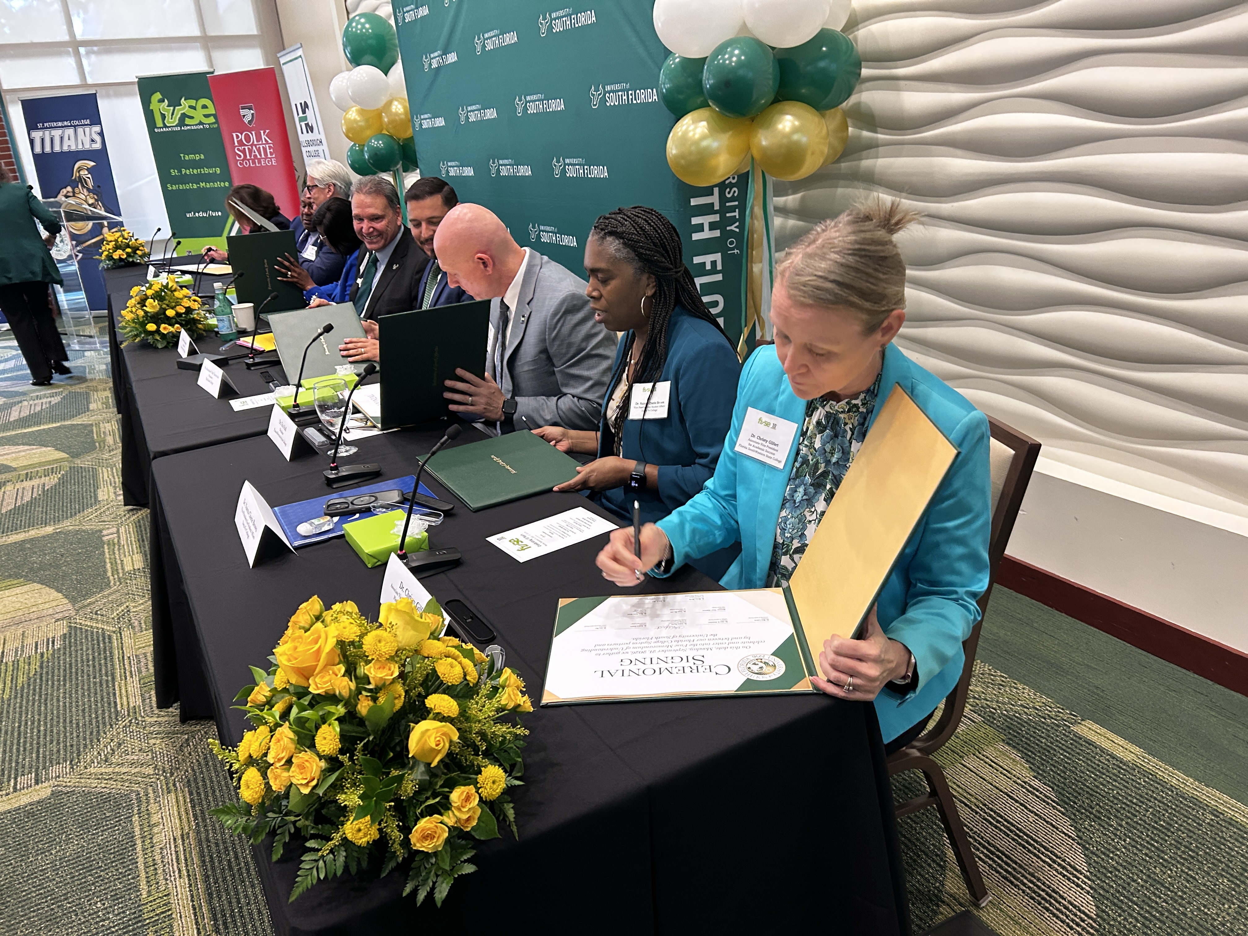 Christy Gilfert, acting vice president for FSW's Student Affairs and Enrollment Management, represented FSW this week at the FUSE signing ceremony.