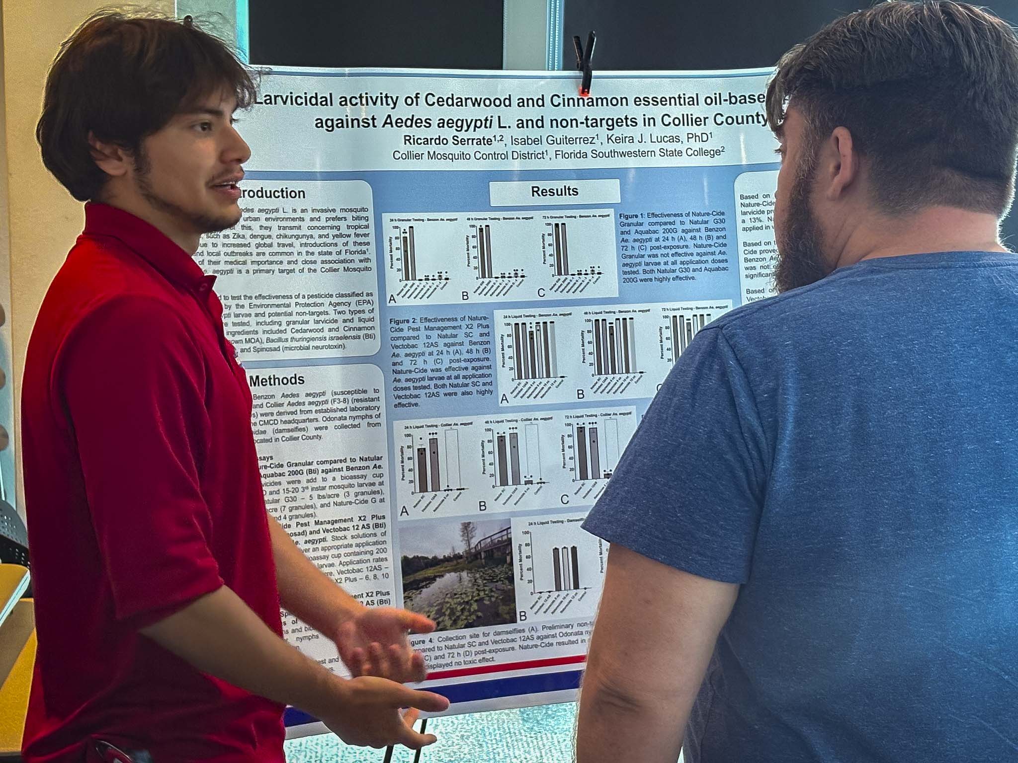 FSW Student Ricardo Serrate-Chavez describing the research he is performing for the Collier Mosquito Control District.